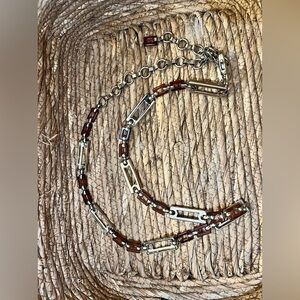 Silver metal links chain hip belt with brown spotted plastic links